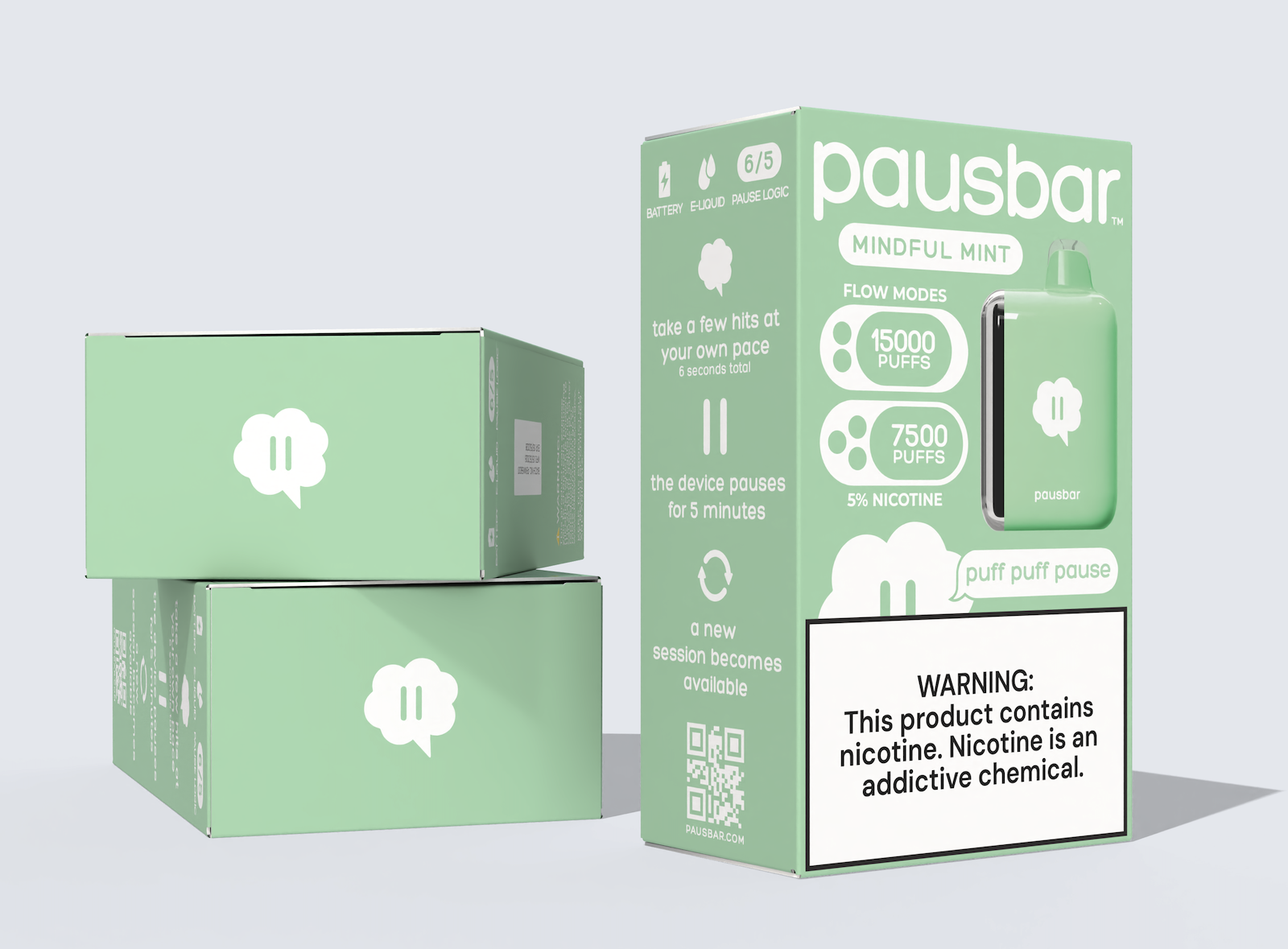 Pausbar mindful mint retail packaging, case boxes